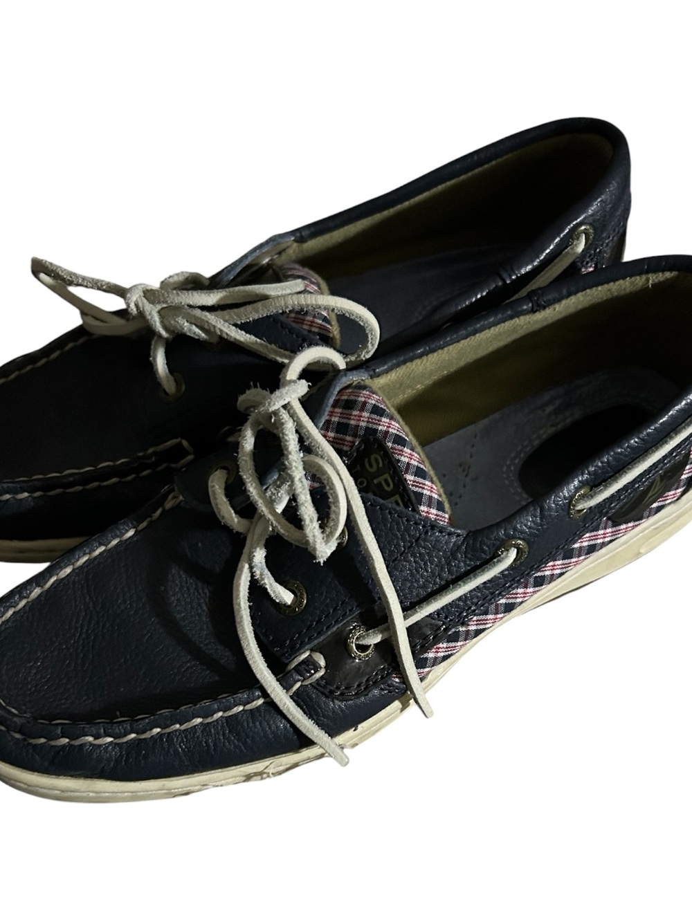 Sperry top sider boat shoes navy plaid leather 8.5